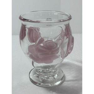 Teleflora French Art Crystal Glass Vase With Pink Frosted Roses 6" Vintage